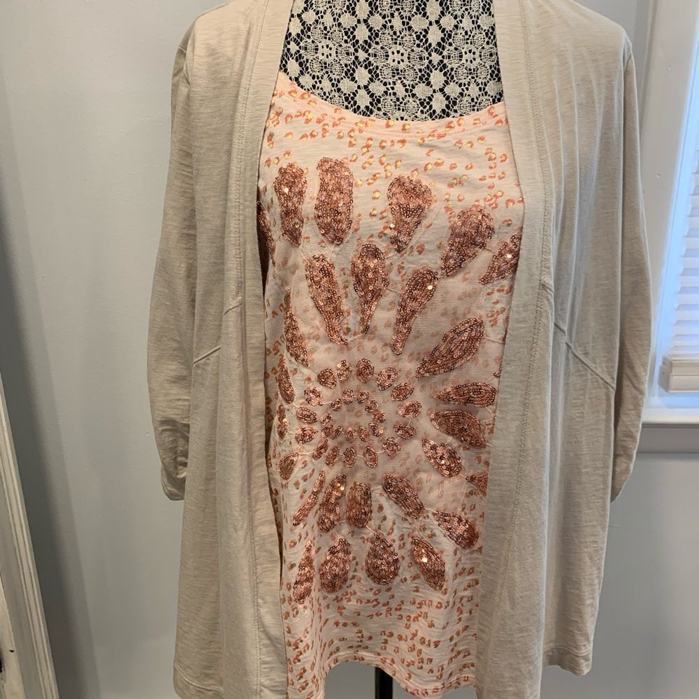 Style & Co. Coral Sequin 3/4 Sleeve Top